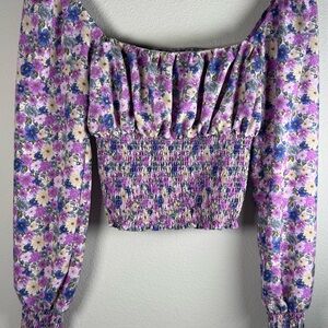 Forever 21 Floral Off-Shoulder Blouse - Purple and Cream